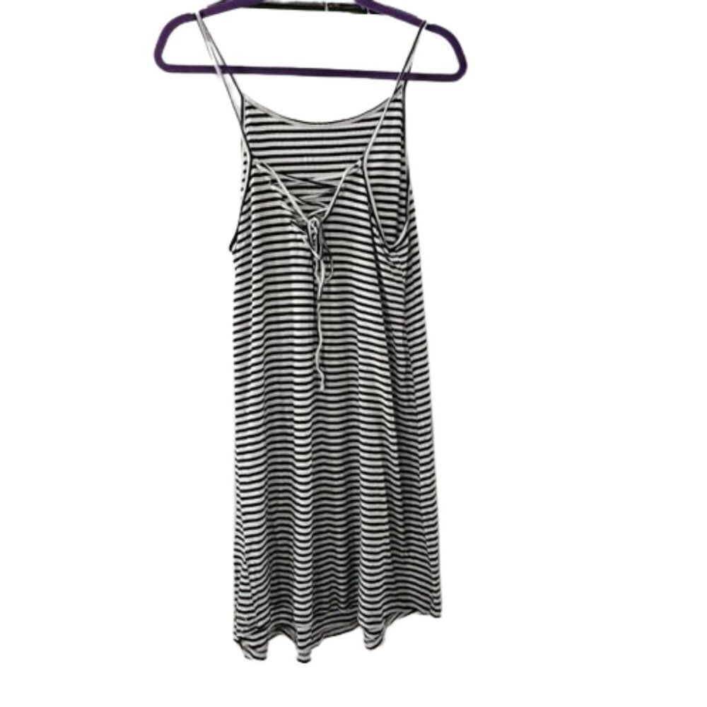 Women's Black & White Striped Lace-Up Sleeveless Mini Dress beach cover up